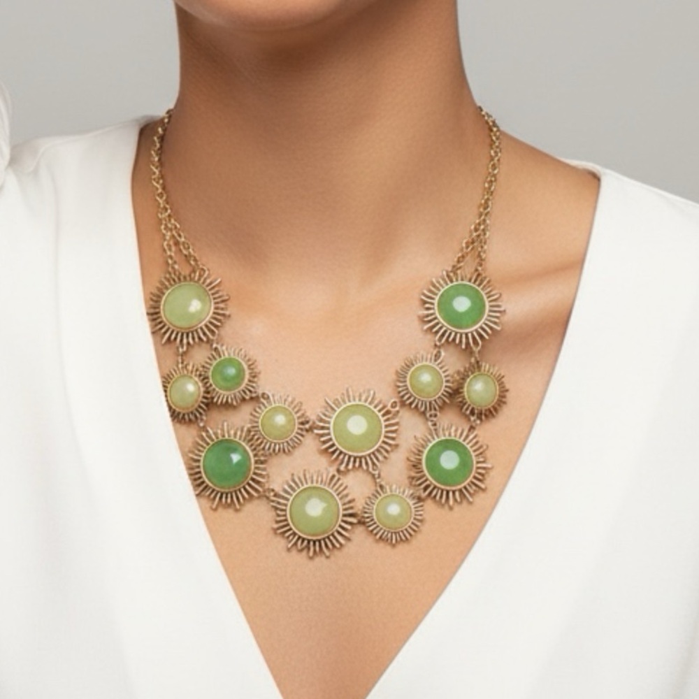 Gold and Green Statement Necklace Emerald‎ Color 8085